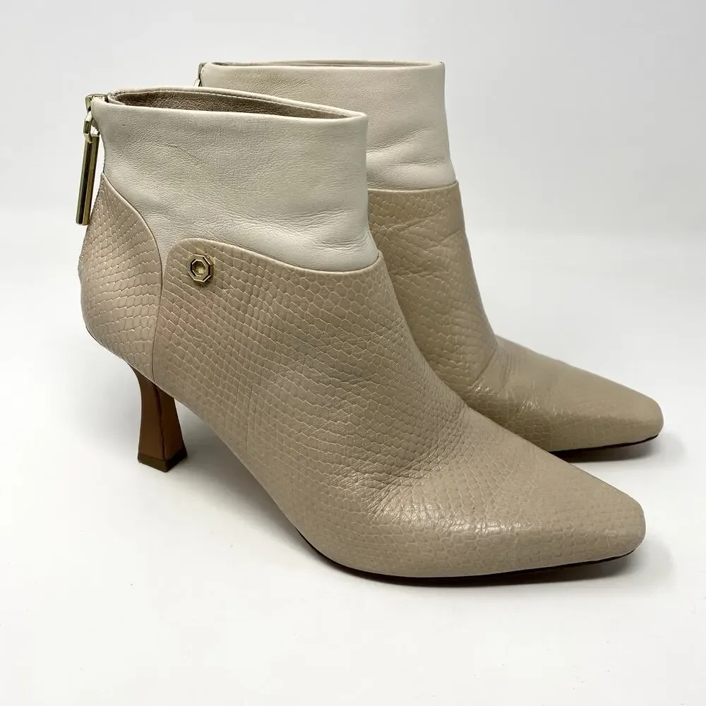 Louise et Cie Lydie Cream Tan Snakeskin Leather Pointed Toe Ankle Booties 8